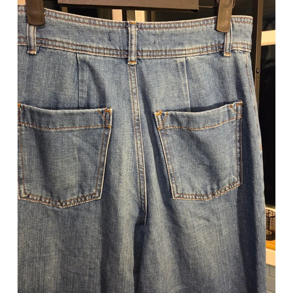 Free People We The Free High Waist Flare Jeans Distressed Hem Denim Blue Size 26 - Picture 10 of 10